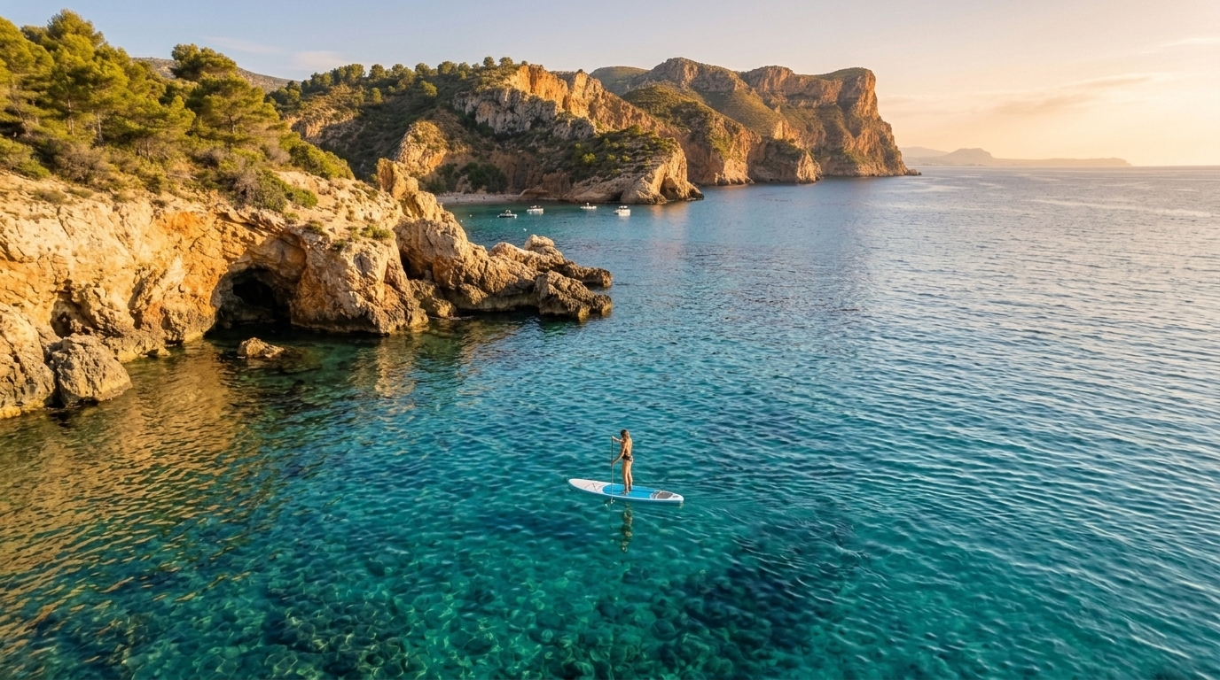 Ruta de paddle surf por los acantilados mediterráneos de Torrevieja al atardecer